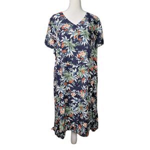 NWT CJ Banks Knee Length Dress Floral Tropical Print Womens 18W Button Front